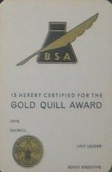 Gold Quill Award certificate card