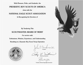 Scoutmaster/Coach/Advisor/Skipper Award of Merit certificate (Award no longer exists)