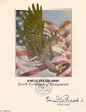 Army Youth Certificate of Recognition