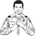 Illustration of wearing neckerchief with (legacy) uniform